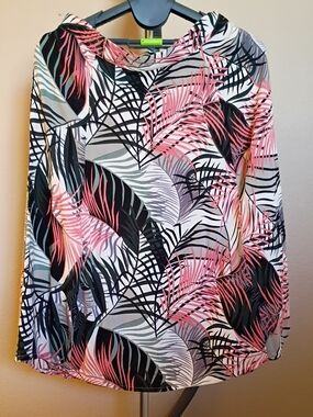 Bahama Bay Tropical Palm A-Line Skirt in Orange & Black Size Large
